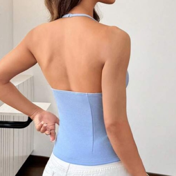 Casual Knit Solid Color Regular Fit Backless Sleeveless Tank Top For Women - Picture 3 of 4